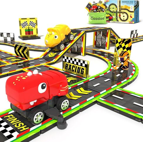 Magnetic Tiles Racing Track & City Road Expansion Pack - Kids Toys STEM Learning Montessori Toys for Toddler Magnetic Blocks Building Toys for 3+ Year Old Boys & Girls, Sensory Play Kids Toys in Saudi Arabia