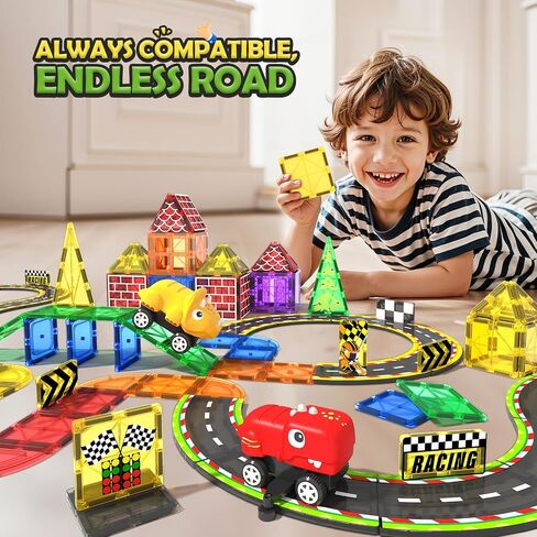 Magnetic Tiles Racing Track & City Road Expansion Pack - Kids Toys STEM Learning Montessori Toys for Toddler Magnetic Blocks Building Toys for 3+ Year Old Boys & Girls, Sensory Play Kids Toys in Saudi Arabia