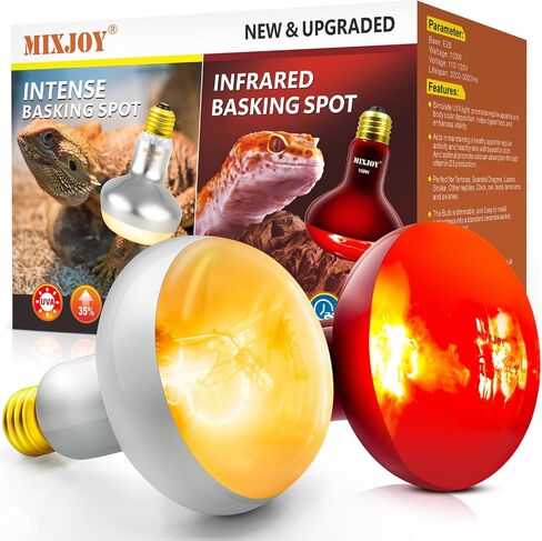 MIXJOY 100W Infrared Heat Lamp Bulbs, 2 Pack Reptile Infrared Heat Emitter Red Heat Lamp Bulbs Infrared Basking Light Bulbs for Reptiles, Bearded Dragon, Lizard, Tortoise, Chickens, Pets in Kuwait
