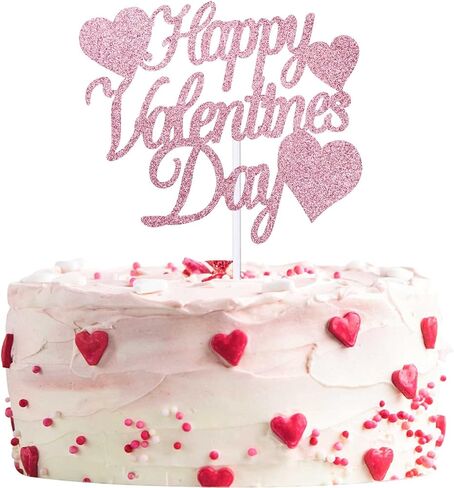 12pcs Red Glitter Happy Valentine's Cake Cake Toppers Food يختار زينة الكيك لموردي حفلة عيد الحب in Kuwait