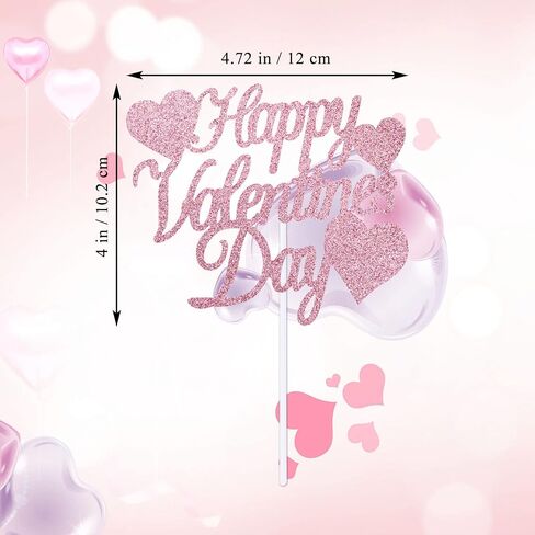 12pcs Red Glitter Happy Valentine's Cake Cake Toppers Food يختار زينة الكيك لموردي حفلة عيد الحب in Kuwait