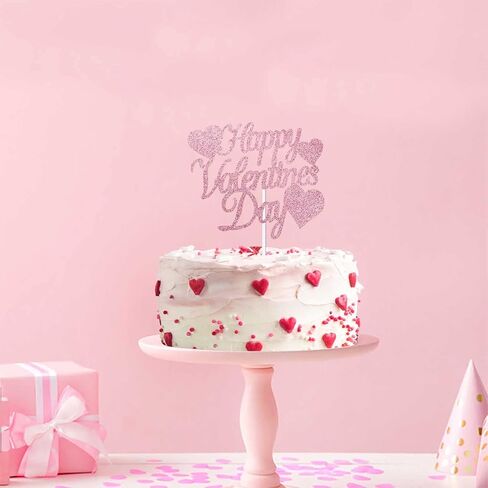 12pcs Red Glitter Happy Valentine's Cake Cake Toppers Food يختار زينة الكيك لموردي حفلة عيد الحب in Kuwait