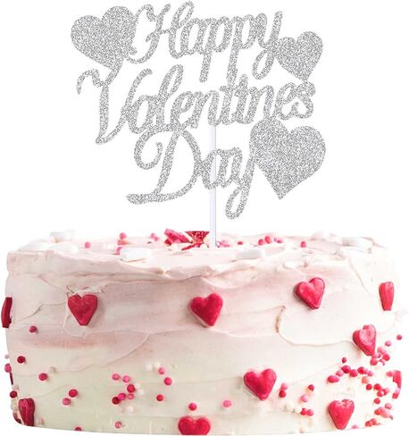 12pcs Red Glitter Happy Valentine's Cake Cake Toppers Food يختار زينة الكيك لموردي حفلة عيد الحب in Kuwait