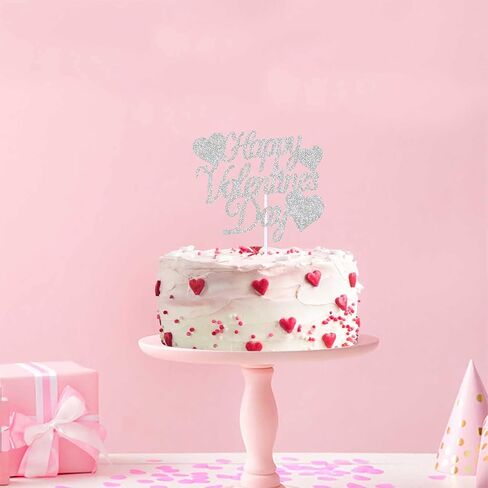 12pcs Red Glitter Happy Valentine's Cake Cake Toppers Food يختار زينة الكيك لموردي حفلة عيد الحب in Kuwait