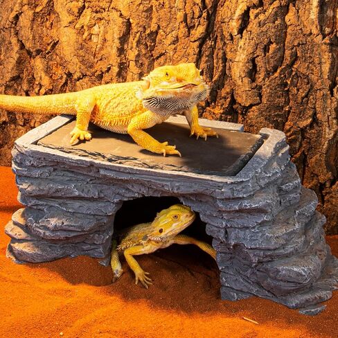 REPTI ZOO Bearded Dragon Basking Platform, Gecko Hide Cave with Heat Storage Slate Stone, Reptile Hideout for Leopard Crested Gecko, Lizard, Snake (9x6x3.9 inch) in Saudi Arabia