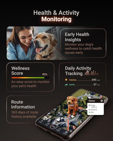 PAJ GPS Dog Tracker - 4G Real-Time Tracking & Runaway Alerts - Waterproof, Long-Range, Smart App Monitor Health & Activity - Fits Any Collar, Mini Device Navigator Chip - Subscription Required - Black in Kuwait