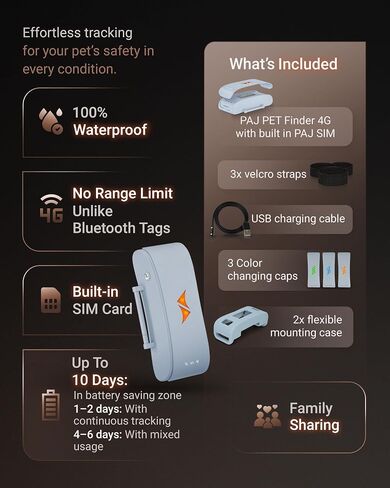 PAJ GPS Dog Tracker - 4G Real-Time Tracking & Runaway Alerts - Waterproof, Long-Range, Smart App Monitor Health & Activity - Fits Any Collar, Mini Device Navigator Chip - Subscription Required - Black in Kuwait