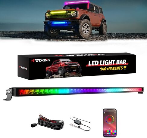 4WDKING Patented RGB Offroad LED Lights Driving/Fog/Pod Lights LED Bar with APP Remote Control for Trucks/Cars/Jeep/Boat/ATV/UTV Super Bright IP68&IP69K Multi-Color Working Beam Lamp (8 inch) in Kuwait