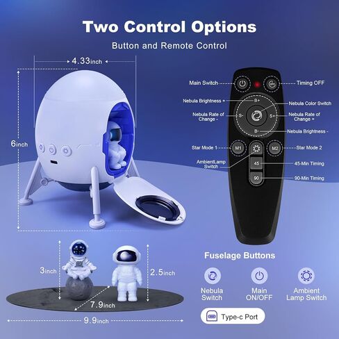 Astronaut Galaxy Projector Star Night Light, Space Lander Starry Projector, Spacecraft Ceiling Nebula LED Lamp with Remote, Kids Room Timed Decor Aesthetic for Children's Day Christmas Gift in Saudi Arabia