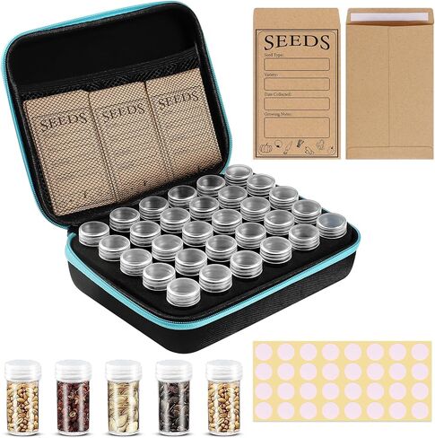 65 Slots Seed Storage Organizer with 20 Seed Envelopes, Sturdy Seed Organizer Box with Zipper Bag Label Stickers 3 Sizes Storage Bottles (Seeds not Included), Seed Storage Container for Flower Plants in Saudi Arabia