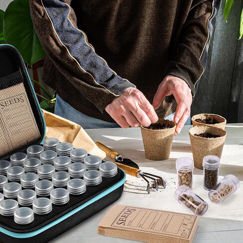 65 Slots Seed Storage Organizer with 20 Seed Envelopes, Sturdy Seed Organizer Box with Zipper Bag Label Stickers 3 Sizes Storage Bottles (Seeds not Included), Seed Storage Container for Flower Plants in Saudi Arabia