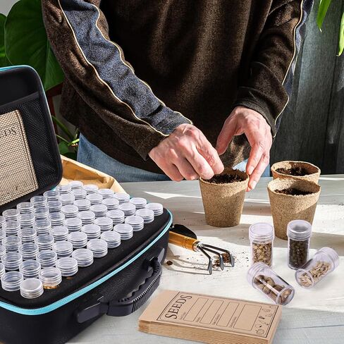 65 فتحات منظم تخزين البذور مع 20 مظاريف البذور ، صندوق منظم البذور القوي مع ملصقات ملصقات حقيبة سستة 3 أحجام زجاجات تخزين (بذور غير متضمنة) ، حاوية تخزين البذور لنباتات الزهور in Kuwait