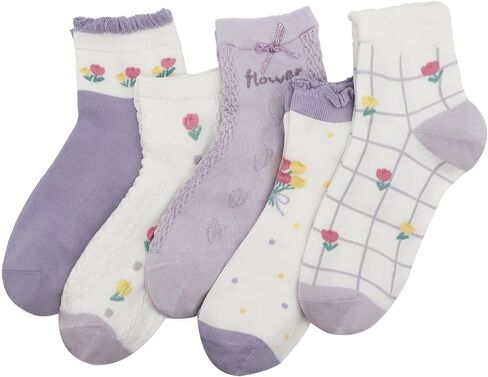 رقيقة طاقم المرأة فسكوزي الخيزران جوارب قطنية الكاحل لطيف نمط شريط الجدة الفتيات Preppy جورب 5 أزواج in Kuwait