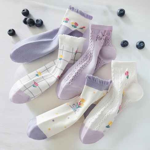 رقيقة طاقم المرأة فسكوزي الخيزران جوارب قطنية الكاحل لطيف نمط شريط الجدة الفتيات Preppy جورب 5 أزواج in Kuwait