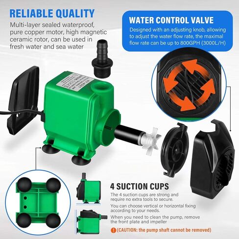 Simple Deluxe 800GPH Submersible Pump (3000L/H, 24W), 10ft High Lift Ultra Quiet Fountain Pump with 3 Nozzles for Fish Tank, Pond, Aquarium, Hydroponics, Green (Pack of 1) in Saudi Arabia