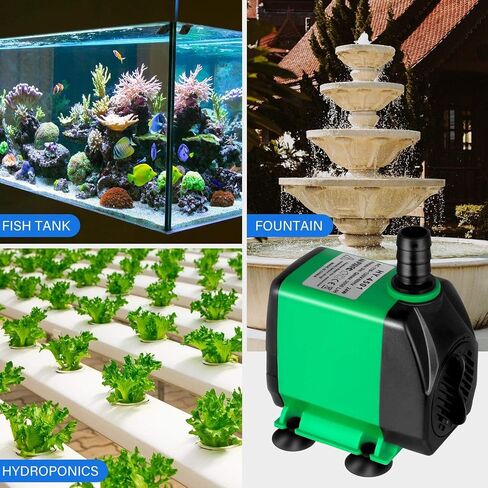 Simple Deluxe 800GPH Submersible Pump (3000L/H, 24W), 10ft High Lift Ultra Quiet Fountain Pump with 3 Nozzles for Fish Tank, Pond, Aquarium, Hydroponics, Green (Pack of 1) in Saudi Arabia