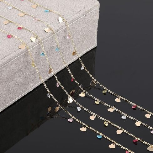 youbeiyee 4 أمتار ملونة Zircon المجوهرات سلسلة الذهب مطلي المغلقة لسلسلة المجوهرات صنع سلسلة القلب المتدلي مع نتائج المجوهرات in Kuwait