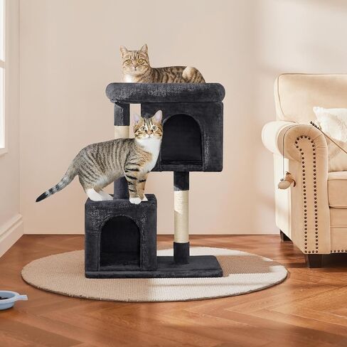 Yaheetech 33.5in Cat Tree Tower for Indoor Cats w/2 Cozy Plush Condos, Oversized Perch & Sisal Scratching Posts, Stable Cat Stand House for Large Cats & Pets in Kuwait