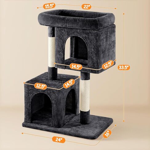 Yaheetech 33.5in Cat Tree Tower for Indoor Cats w/2 Cozy Plush Condos, Oversized Perch & Sisal Scratching Posts, Stable Cat Stand House for Large Cats & Pets in Kuwait