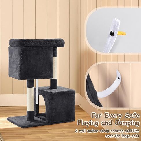 Yaheetech 33.5in Cat Tree Tower for Indoor Cats w/2 Cozy Plush Condos, Oversized Perch & Sisal Scratching Posts, Stable Cat Stand House for Large Cats & Pets in Kuwait