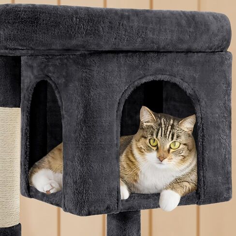 Yaheetech 33.5in Cat Tree Tower for Indoor Cats w/2 Cozy Plush Condos, Oversized Perch & Sisal Scratching Posts, Stable Cat Stand House for Large Cats & Pets in Kuwait