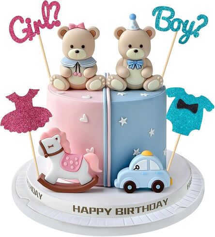 34 PCS Gender Reveal Cake Topper - Bear Cake Topper Cake Balls Decorations with He or She Cake Topper for Boys and Girls Gender Reveal Baby Shower Birthday Party Supplies in Saudi Arabia