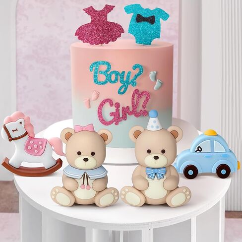 34 PCS Gender Reveal Cake Topper - Bear Cake Topper Cake Balls Decorations with He or She Cake Topper for Boys and Girls Gender Reveal Baby Shower Birthday Party Supplies in Saudi Arabia