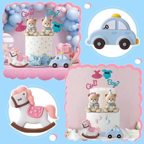 34 PCS Gender Reveal Cake Topper - Bear Cake Topper Cake Balls Decorations with He or She Cake Topper for Boys and Girls Gender Reveal Baby Shower Birthday Party Supplies in Saudi Arabia