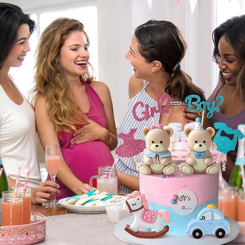 34 PCS Gender Reveal Cake Topper - Bear Cake Topper Cake Balls Decorations with He or She Cake Topper for Boys and Girls Gender Reveal Baby Shower Birthday Party Supplies in Saudi Arabia