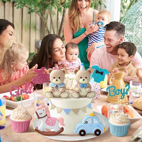34 PCS Gender Reveal Cake Topper - Bear Cake Topper Cake Balls Decorations with He or She Cake Topper for Boys and Girls Gender Reveal Baby Shower Birthday Party Supplies in Saudi Arabia