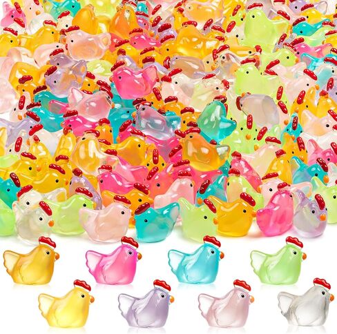 64PCS Luminous Mini Chicken Figurines Resin Miniature Animals, 8 Colors Tiny Chickens Miniature Glow in The Dark for Dollhouse, Micro Landscape, DIY, Home Outdoor Party Decor in Kuwait