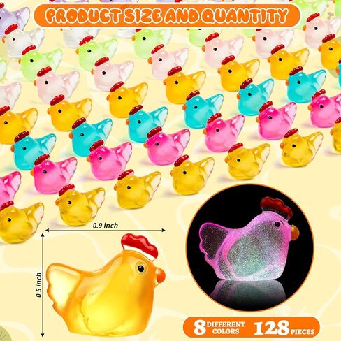 64PCS Luminous Mini Chicken Figurines Resin Miniature Animals, 8 Colors Tiny Chickens Miniature Glow in The Dark for Dollhouse, Micro Landscape, DIY, Home Outdoor Party Decor in Kuwait