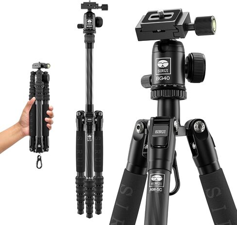 SIRUI Carbon Fiber Travel Tripod with 360° Ballhead B-00K, 50″ Lightweight Compact Professional Camera Tripod, 5 Sections, Quick Release Plate, Weight 2lbs, Loads 13.2lbs/6kg in Saudi Arabia