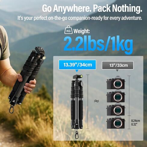 SIRUI Carbon Fiber Travel Tripod with 360° Ballhead B-00K, 50″ Lightweight Compact Professional Camera Tripod, 5 Sections, Quick Release Plate, Weight 2lbs, Loads 13.2lbs/6kg in Saudi Arabia
