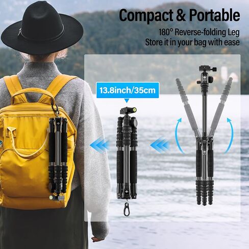 SIRUI Carbon Fiber Travel Tripod with 360° Ballhead B-00K, 50″ Lightweight Compact Professional Camera Tripod, 5 Sections, Quick Release Plate, Weight 2lbs, Loads 13.2lbs/6kg in Saudi Arabia