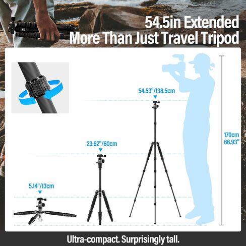 SIRUI Carbon Fiber Travel Tripod with 360° Ballhead B-00K, 50″ Lightweight Compact Professional Camera Tripod, 5 Sections, Quick Release Plate, Weight 2lbs, Loads 13.2lbs/6kg in Saudi Arabia