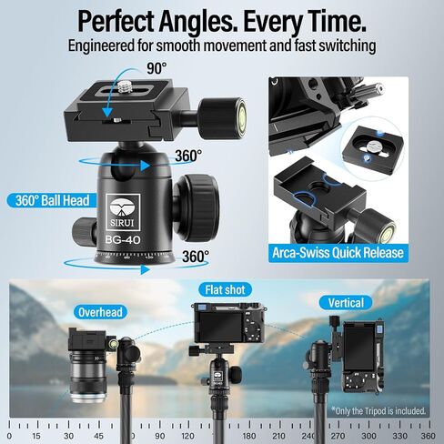 SIRUI Carbon Fiber Travel Tripod with 360° Ballhead B-00K, 50″ Lightweight Compact Professional Camera Tripod, 5 Sections, Quick Release Plate, Weight 2lbs, Loads 13.2lbs/6kg in Saudi Arabia