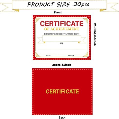 30 Certificates of Achievement Student Award Certificates Kindergarten Graduation Certificates Paper Monthly Certificates 8.5 x 11 inches (Black) in Saudi Arabia