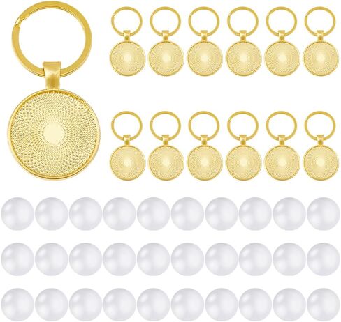 DICOSMETIC 20 Sets Keychain Pendant Tray 20mm Platinum Alloy Cabochon Keychain Blanks with Keyring DIY Keyring Making kit for Photo Resin Personalized Crafting in Saudi Arabia