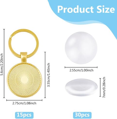DICOSMETIC 20 Sets Keychain Pendant Tray 20mm Platinum Alloy Cabochon Keychain Blanks with Keyring DIY Keyring Making kit for Photo Resin Personalized Crafting in Saudi Arabia