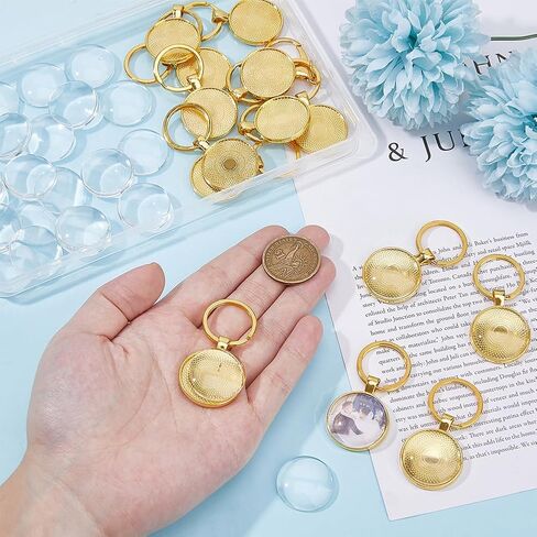DICOSMETIC 20 Sets Keychain Pendant Tray 20mm Platinum Alloy Cabochon Keychain Blanks with Keyring DIY Keyring Making kit for Photo Resin Personalized Crafting in Saudi Arabia