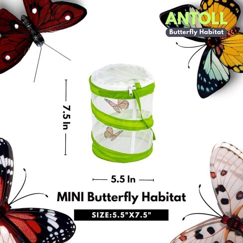 6PCS Mini Butterfly Habitat, Dragonfly Butterfly Flying Insect Mesh Cage, Outdoor Observation Plant and Small Animal Terrarium Pop up Open-5.5" x 7.5" Tall (S-Cylinder 6pcs) in Saudi Arabia