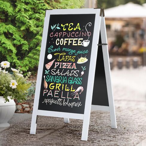 VOWNER Magnetic A Frame Chalkboard, 40" x 20" Double-Sided Sandwich Board Outdoor, Sidewalk Sign with Bracket Hinges, Freestanding Menu Board for Restaurant, Café, Wedding, White in Saudi Arabia