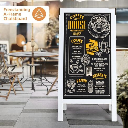 VOWNER Magnetic A Frame Chalkboard, 40" x 20" Double-Sided Sandwich Board Outdoor, Sidewalk Sign with Bracket Hinges, Freestanding Menu Board for Restaurant, Café, Wedding, White in Saudi Arabia