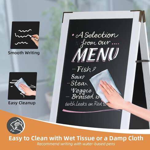 VOWNER Magnetic A Frame Chalkboard, 40" x 20" Double-Sided Sandwich Board Outdoor, Sidewalk Sign with Bracket Hinges, Freestanding Menu Board for Restaurant, Café, Wedding, White in Saudi Arabia