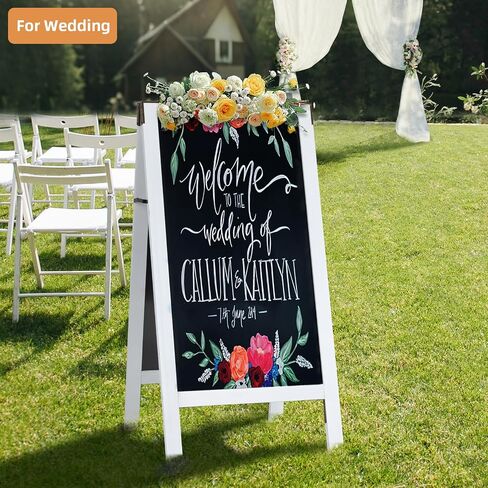 VOWNER Magnetic A Frame Chalkboard, 40" x 20" Double-Sided Sandwich Board Outdoor, Sidewalk Sign with Bracket Hinges, Freestanding Menu Board for Restaurant, Café, Wedding, White in Saudi Arabia