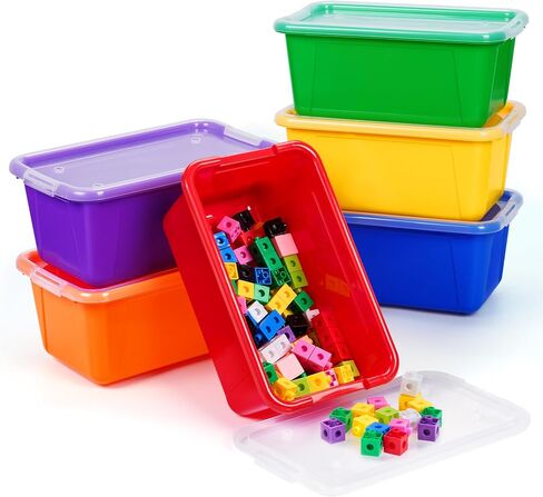 GAMENOTE Colored Plastic Storage Bins with Lids, Stackable Containers,Toy Storage Organizer - 5 Qt 6 Pack-Small Tubs,Tote Box for Classroom, Kids, Sorting (12×7.2×5.1 in) in Saudi Arabia