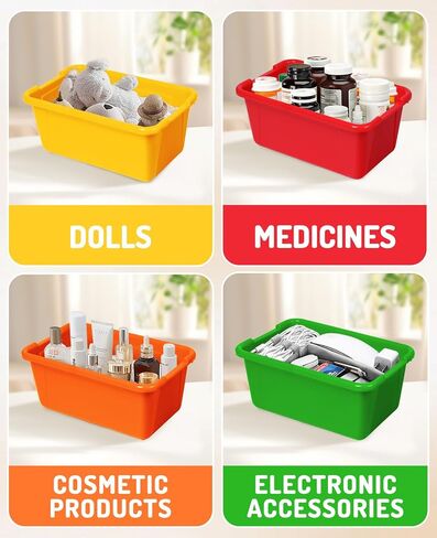 GAMENOTE Colored Plastic Storage Bins with Lids, Stackable Containers,Toy Storage Organizer - 5 Qt 6 Pack-Small Tubs,Tote Box for Classroom, Kids, Sorting (12×7.2×5.1 in) in Saudi Arabia