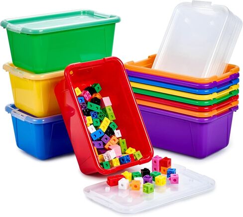 GAMENOTE Colored Plastic Storage Bins with Lids, Stackable Containers,Toy Storage Organizer - 5 Qt 6 Pack-Small Tubs,Tote Box for Classroom, Kids, Sorting (12×7.2×5.1 in) in Saudi Arabia
