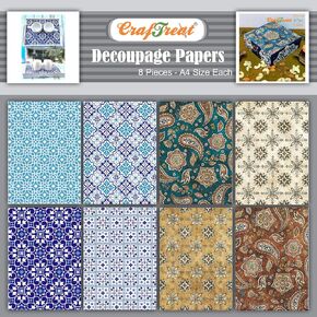 CrafTreat Decoupage Paper Moroccan - Moroccan and Pure Paisley - Size: A4 (8.3 x 11.7 Inch) 8 Pcs - Furniture Decoupage Paper Paisley - Decoupage Paper for Crafts and Scrapbooking